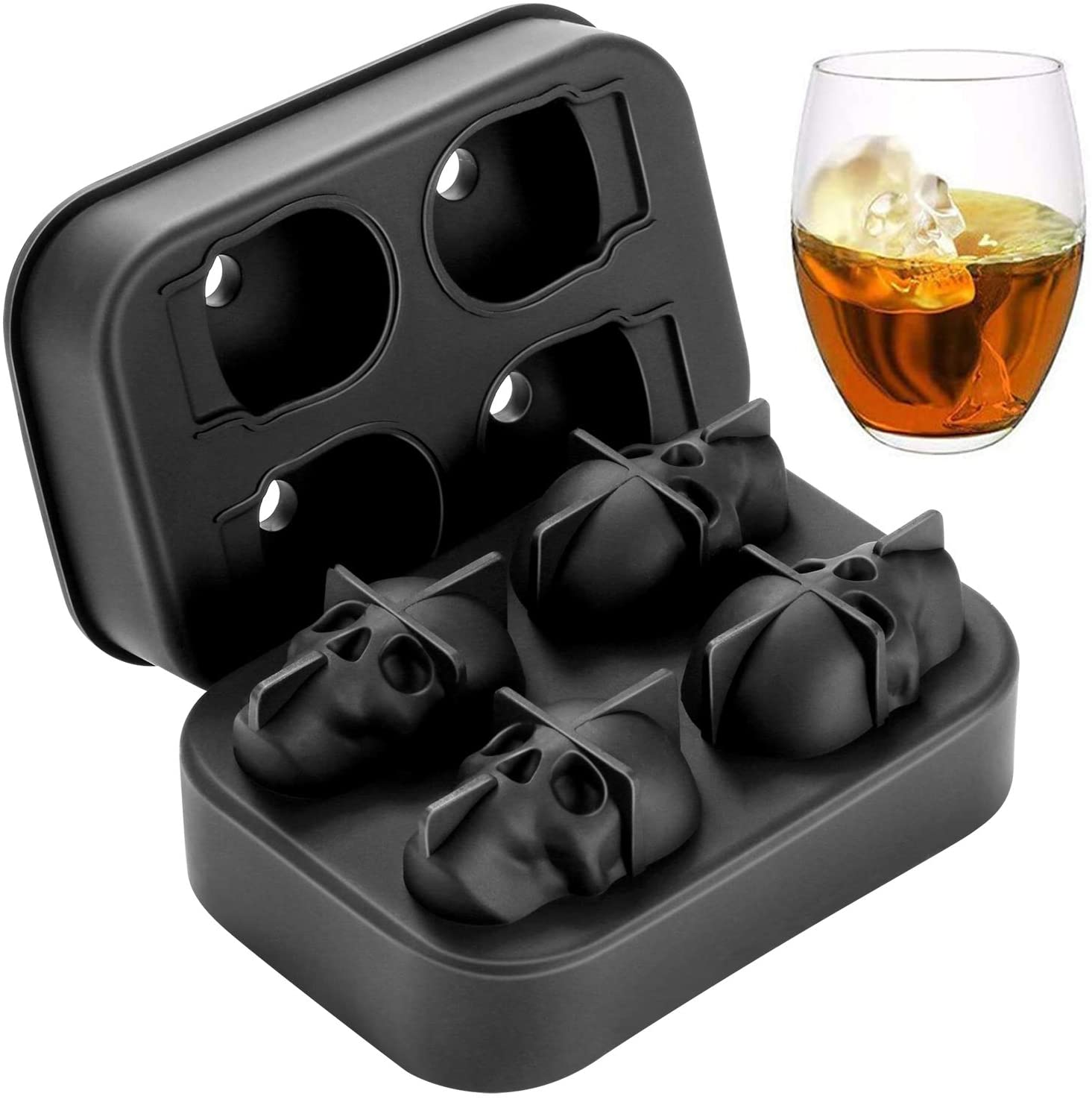 Factory Amazon wholesale 4 unit 3D Skull silicone flexible ice cube mold jello tray mould silicone